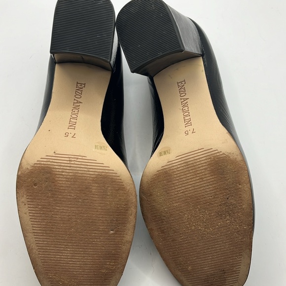 Enzo Anglioni black patent leather block heel loafer pumps gold hardware 7.5 - Picture 7 of 7
